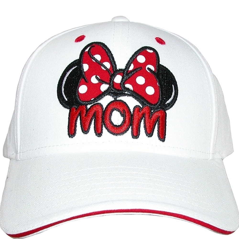 Jerry Leigh Women's Minnie Mouse Red Bow Embroidery Mom White Cap